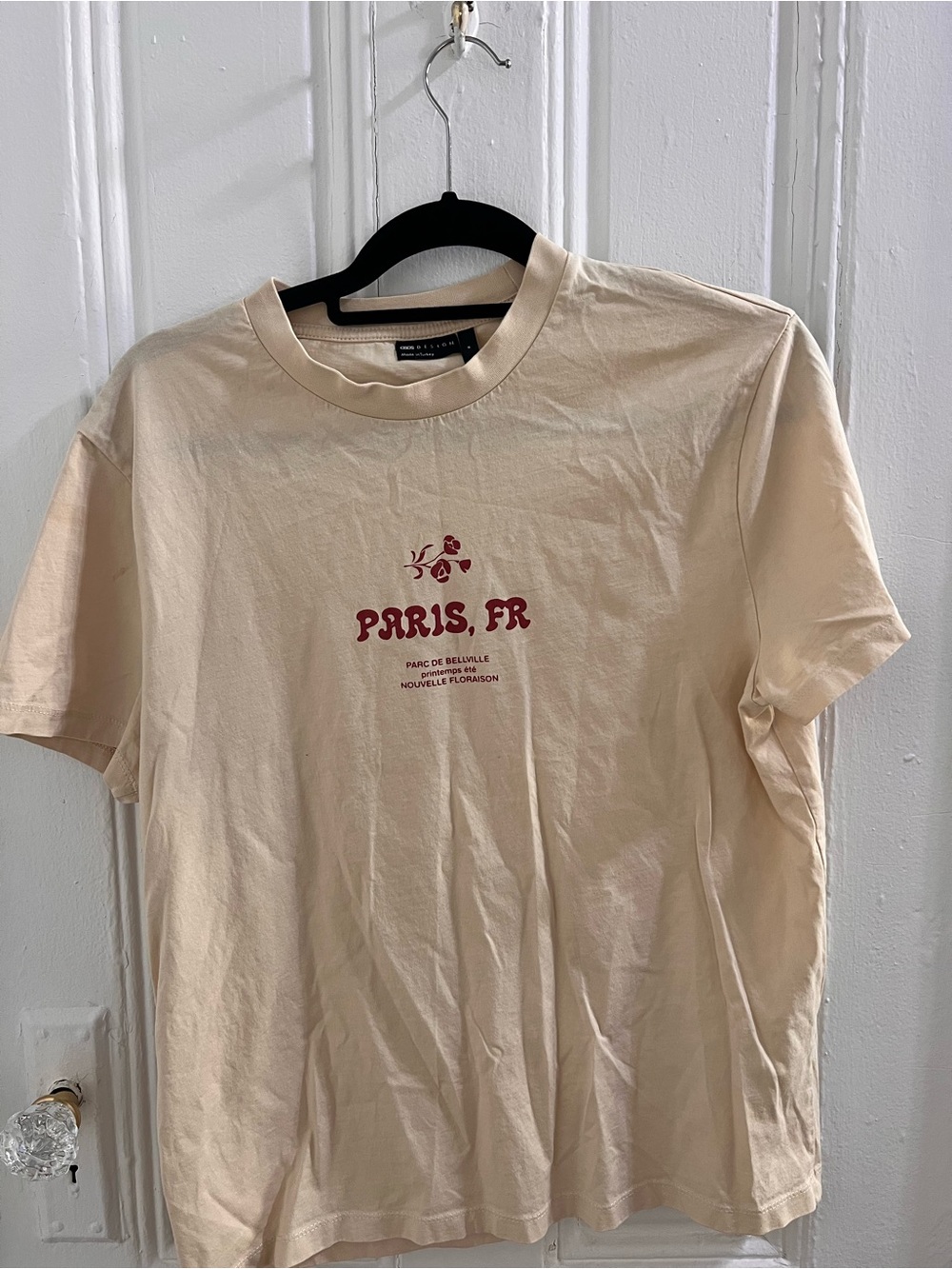 ASOS Cream Short-Sleeve T-Shirt with Red 'PARIS, FR' Graphic